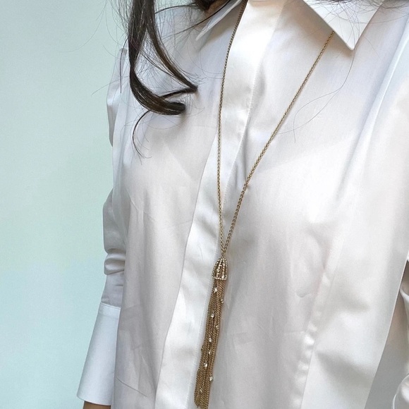 Alexis Bittar Gold Cascading Chain Tassel with Peekaboo Crystals Long Necklace - Picture 13 of 14